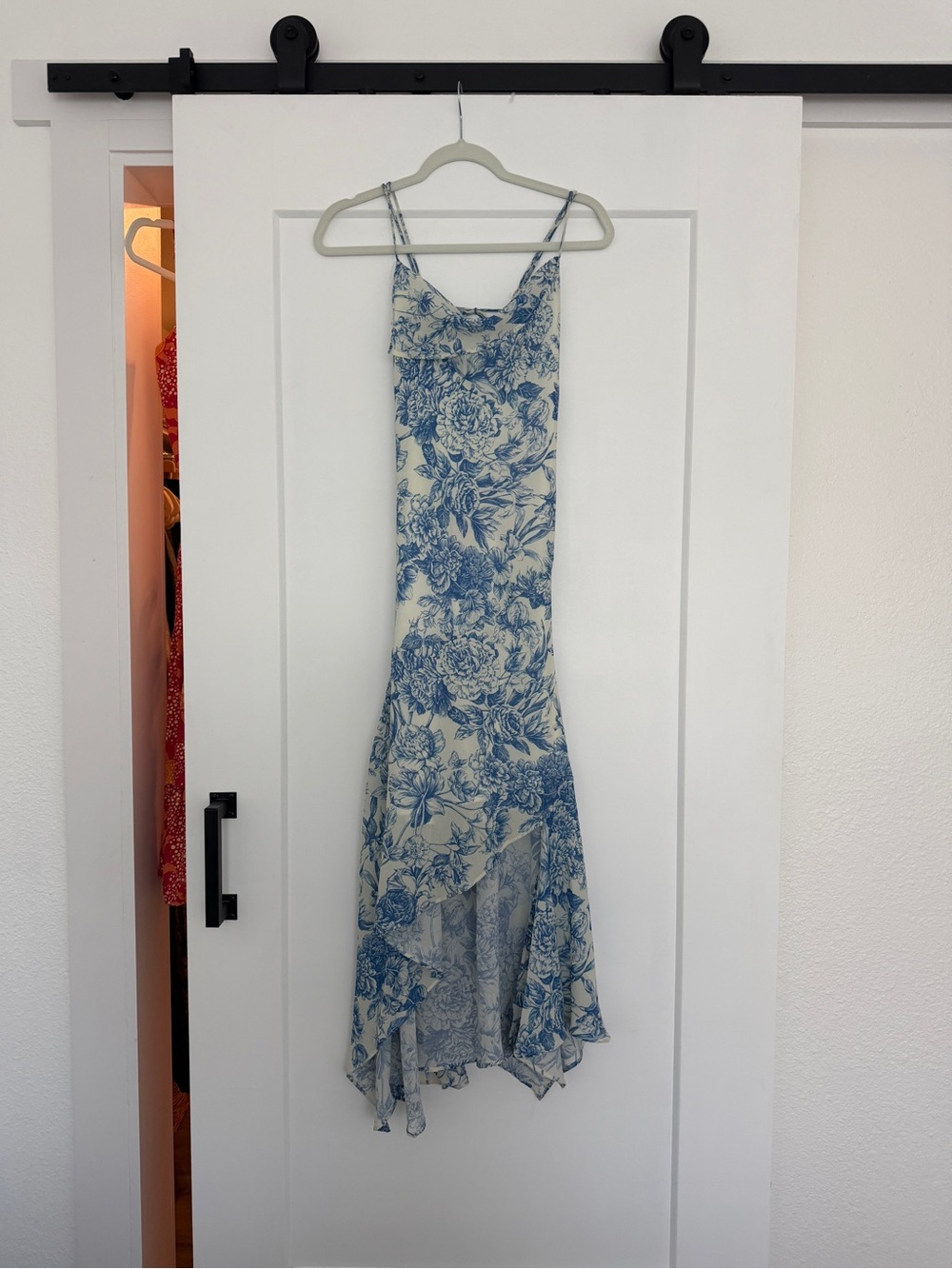 MAHINA Blue Floral Asymmetric Slip Dress
